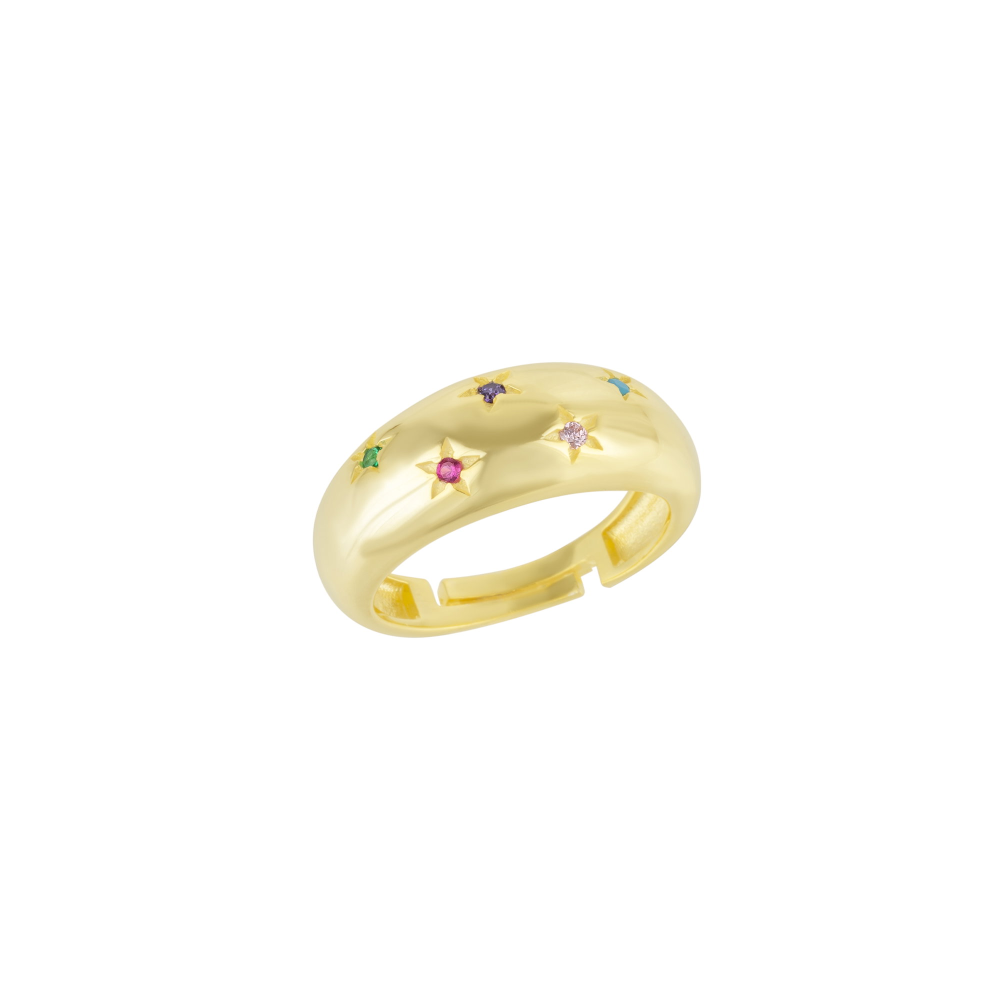 Multi Celestial Star Sterling Silver Dome Ring With Rainbow Stones, Image 1 of 4