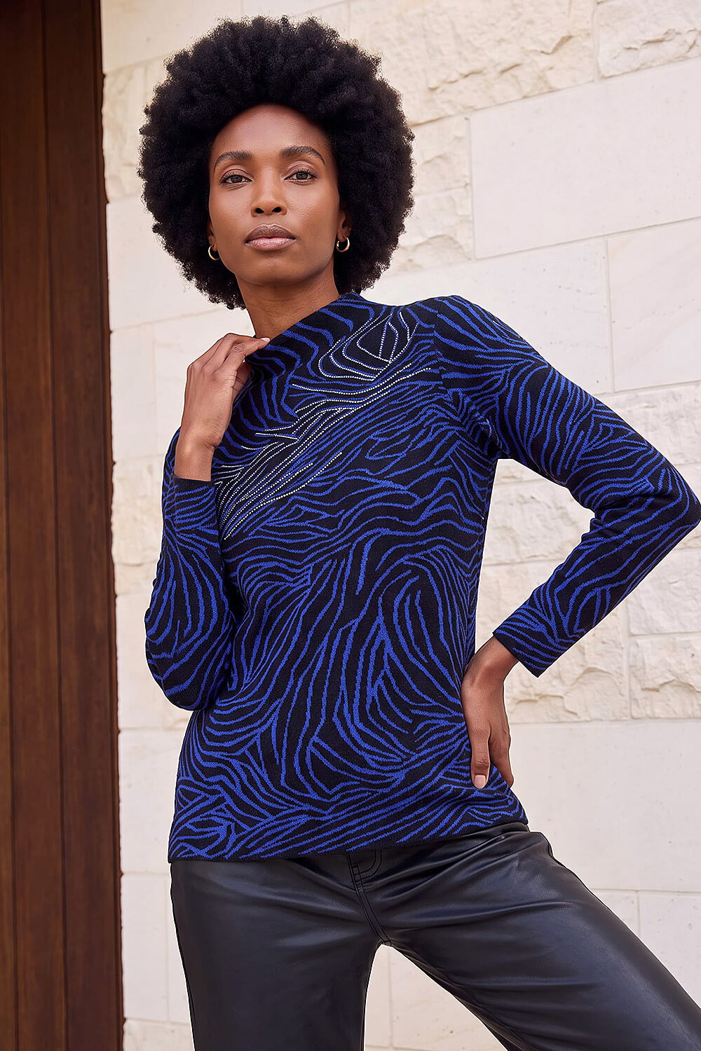 Roman Women's Blue Animal Sequin Knit Jumper Size 12