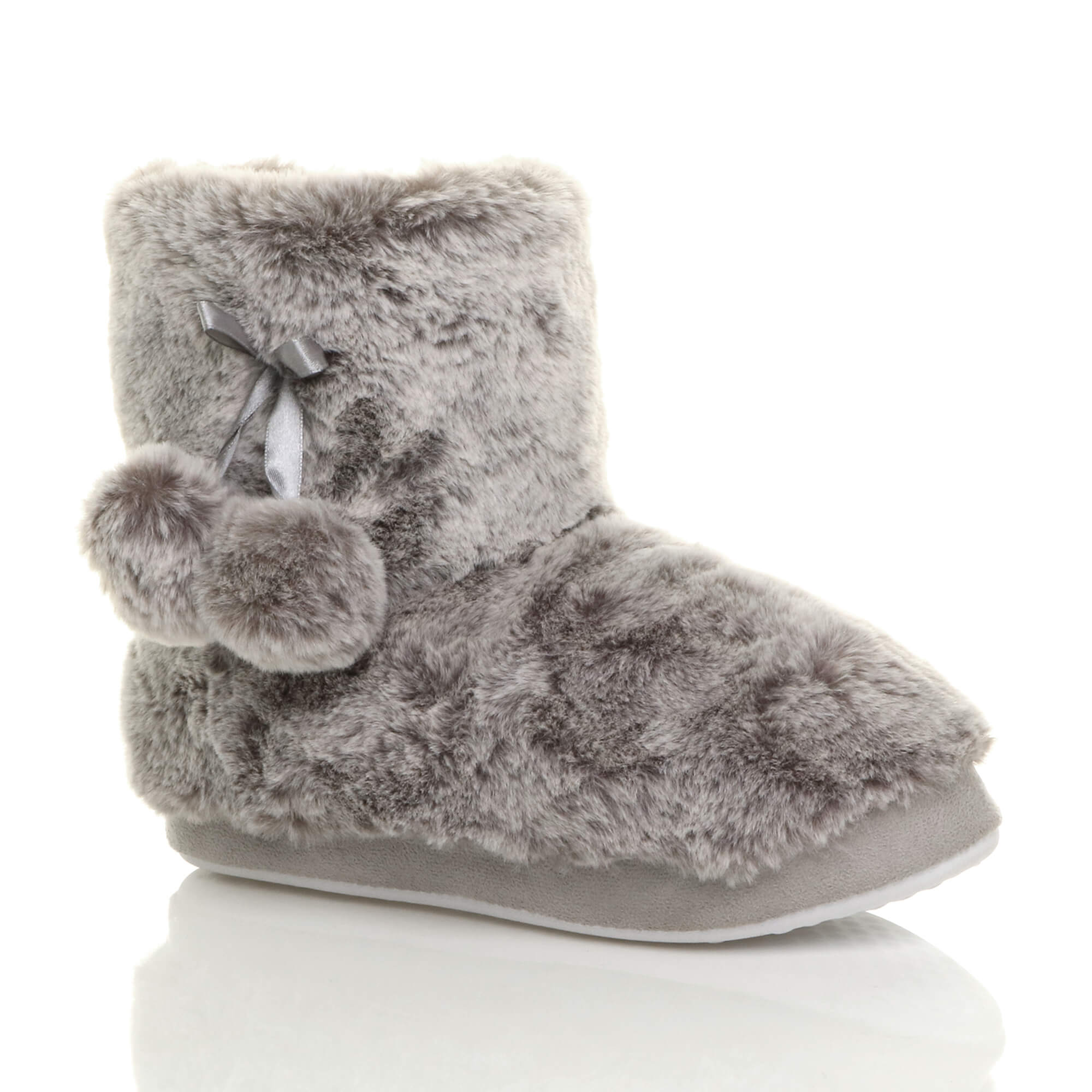 Grey AJVANI Grey Faux Fur Lined Slip On Memory Foam Mules Slippers, Image 1 of 6