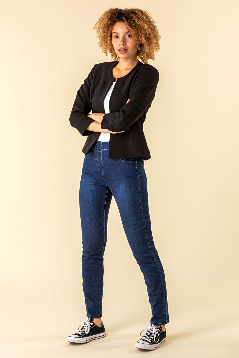 Black Textured Cropped Jacket, Image 3 of 4
