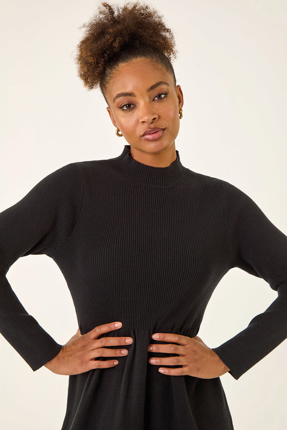 Black Ribbed Knit High Neck Midi Dress, Image 5 of 5