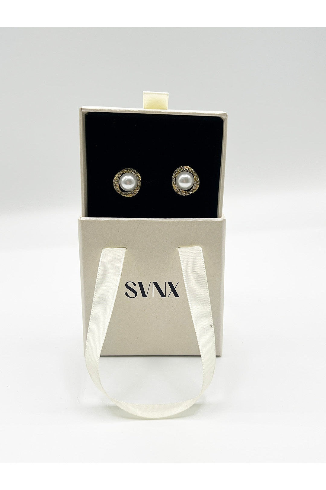 Gold Pearl Diamante Stud Earrings - Gift Boxed, Image 5 of 6