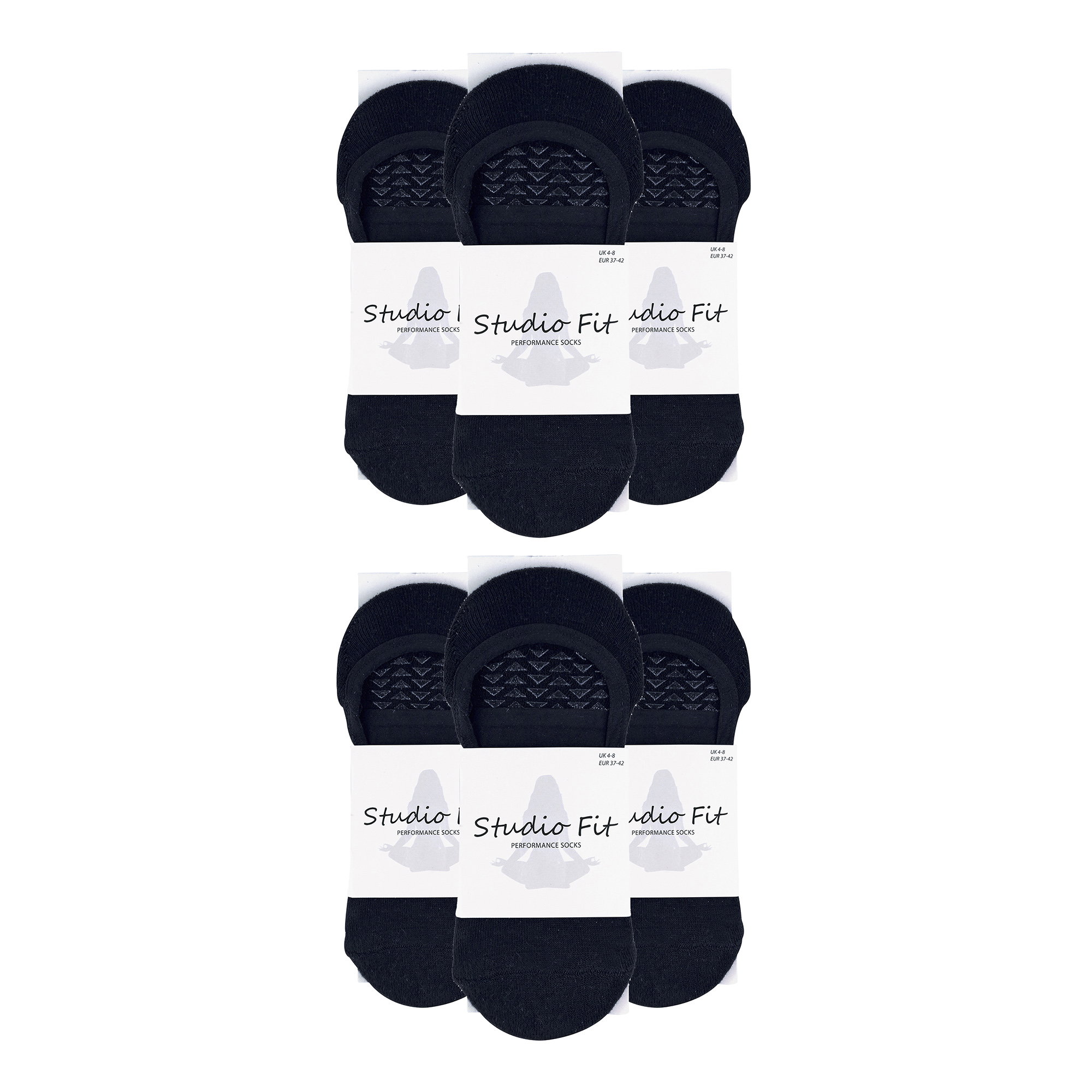 Black 6 Pack Ladies Non Slip Yoga Socks With Straps, Image 3 of 3