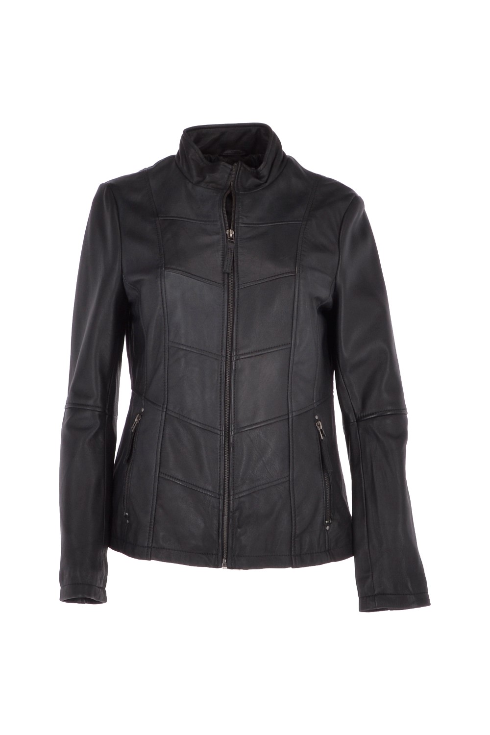 Black 'Isla' Real Leather Mandarin Collared Jacket