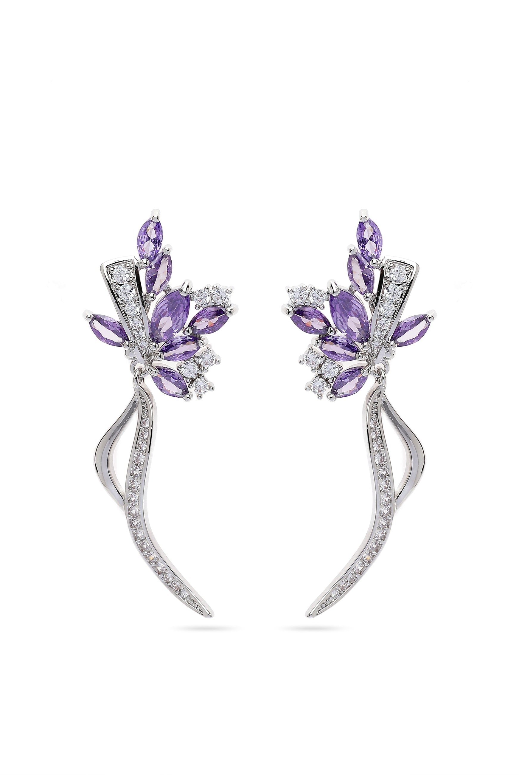 Purple Beautiful Floral Stem Earrings