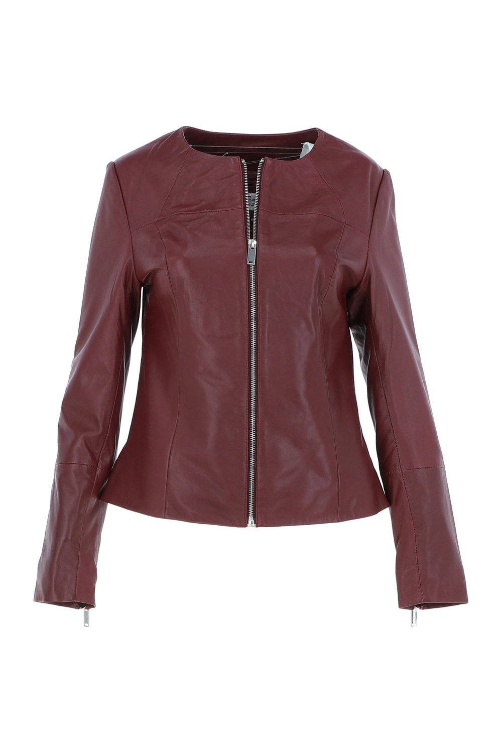 Wine Ashwood Leather Wine 'Francesca' Collarless Real Leather Fashion Jacket, Image 2 of 5