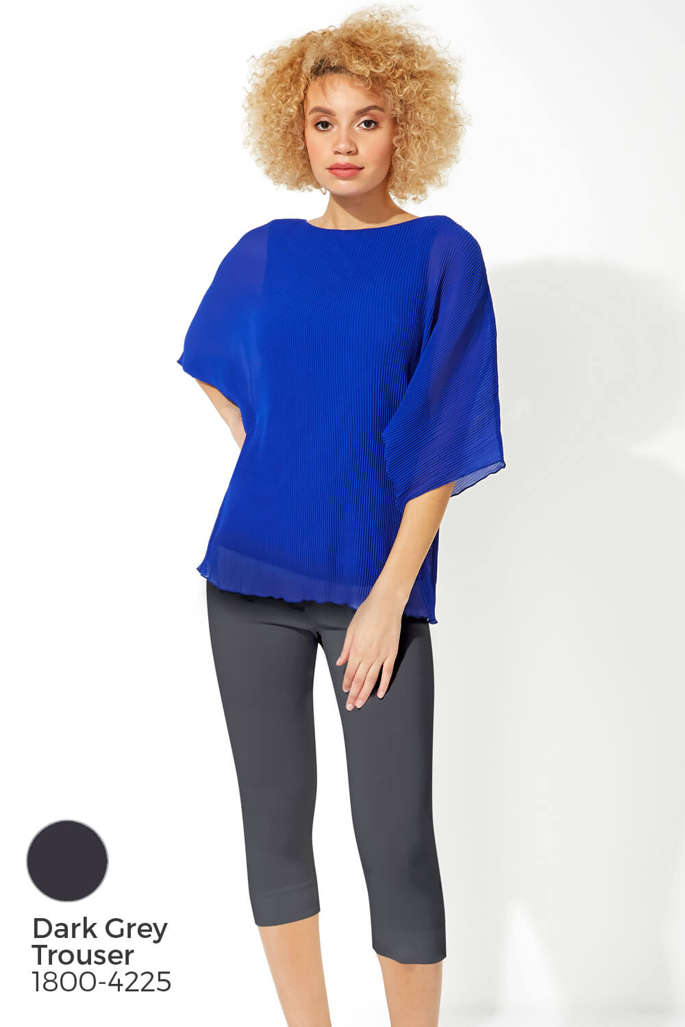 Royal Blue Pleated Chiffon Overlay Top, Image 7 of 8