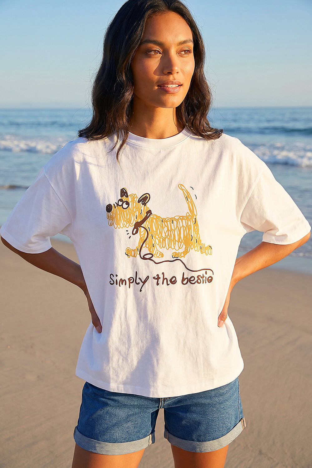 Ivory Cotton Simply The Bestie T-Shirt, Image 3 of 5