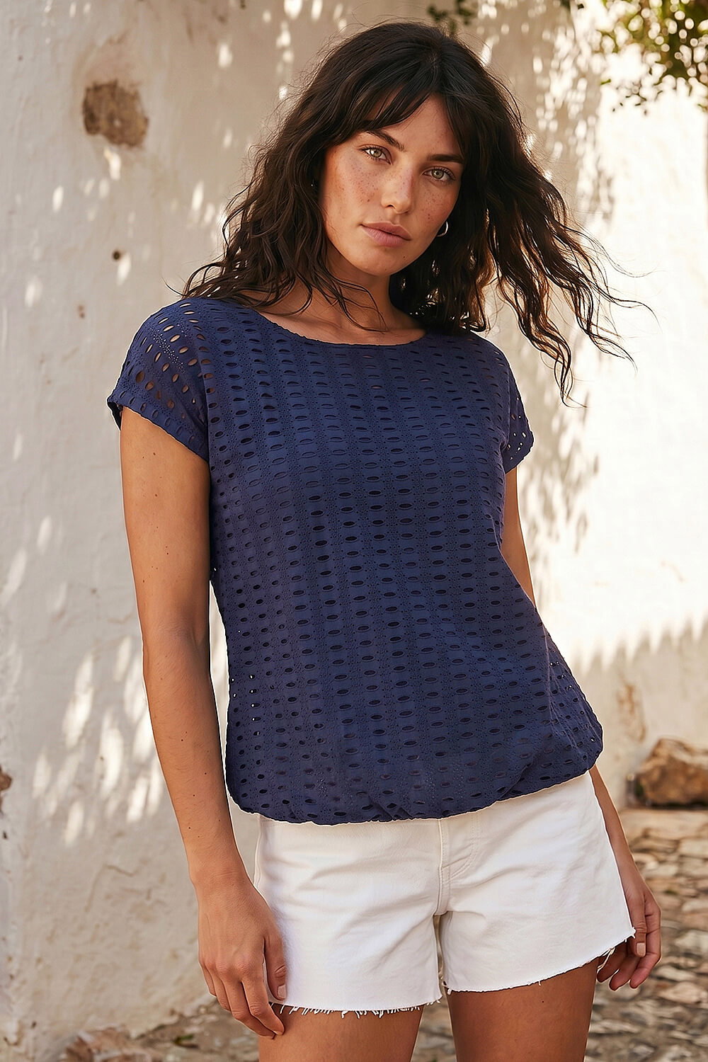 Navy Cut Out Detail Stretch Top, Image 4 of 4