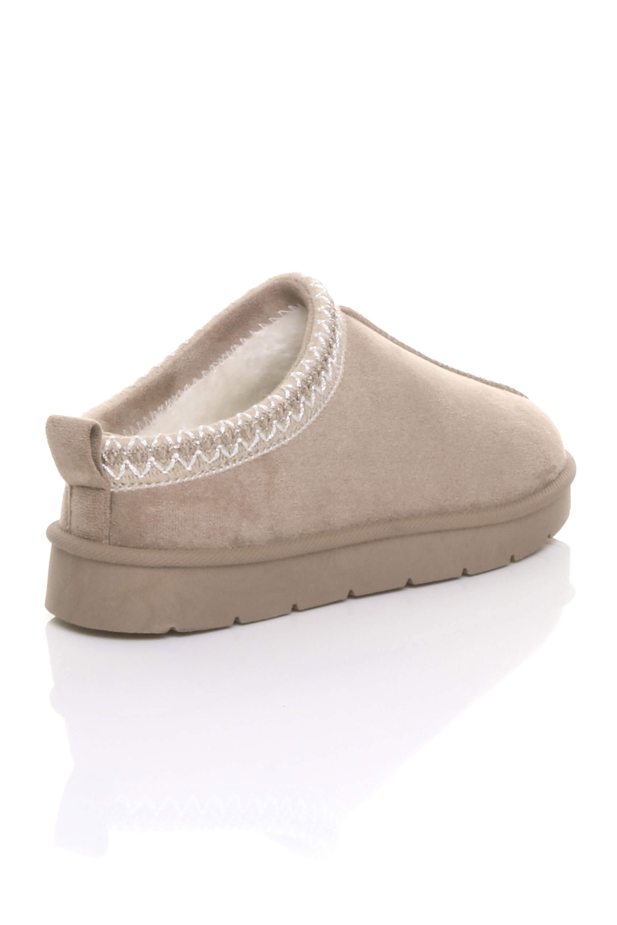 Beige Faux Fur Lined Comfy Aztec Embroidered Ultra Mini Booties Slippers, Image 4 of 6