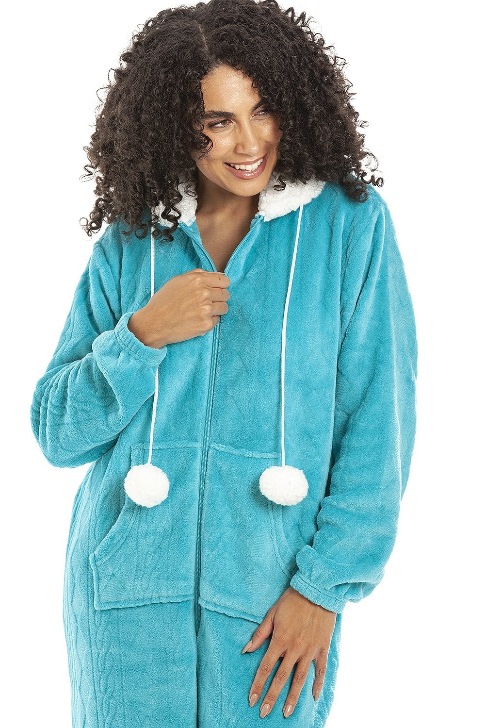Light Blue Camille Lingerie Light Blue Supersoft Hooded Onesie, Image 3 of 6