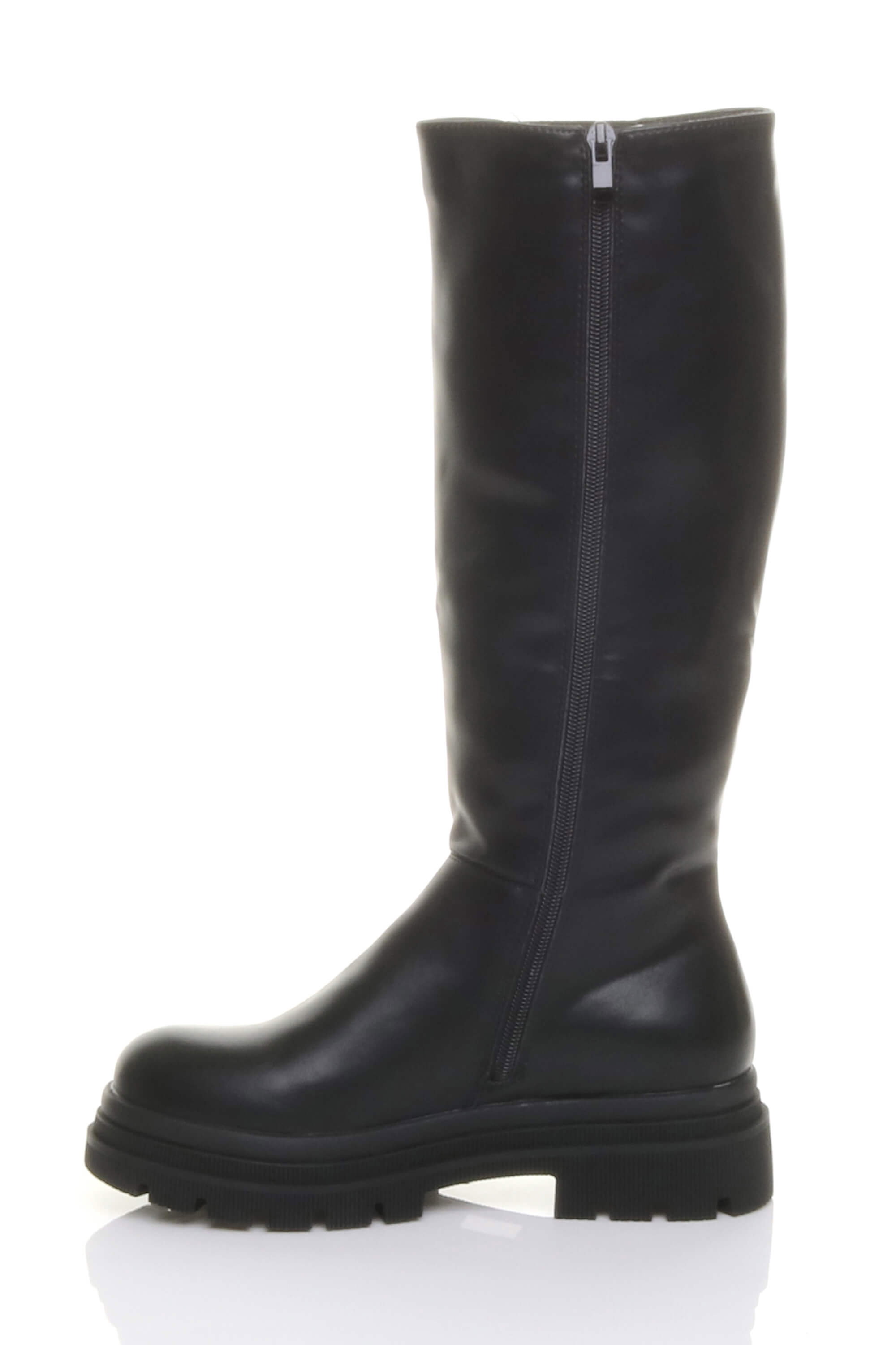 Black Chunky Stretch Chelsea Knee High Boots, Image 3 of 4