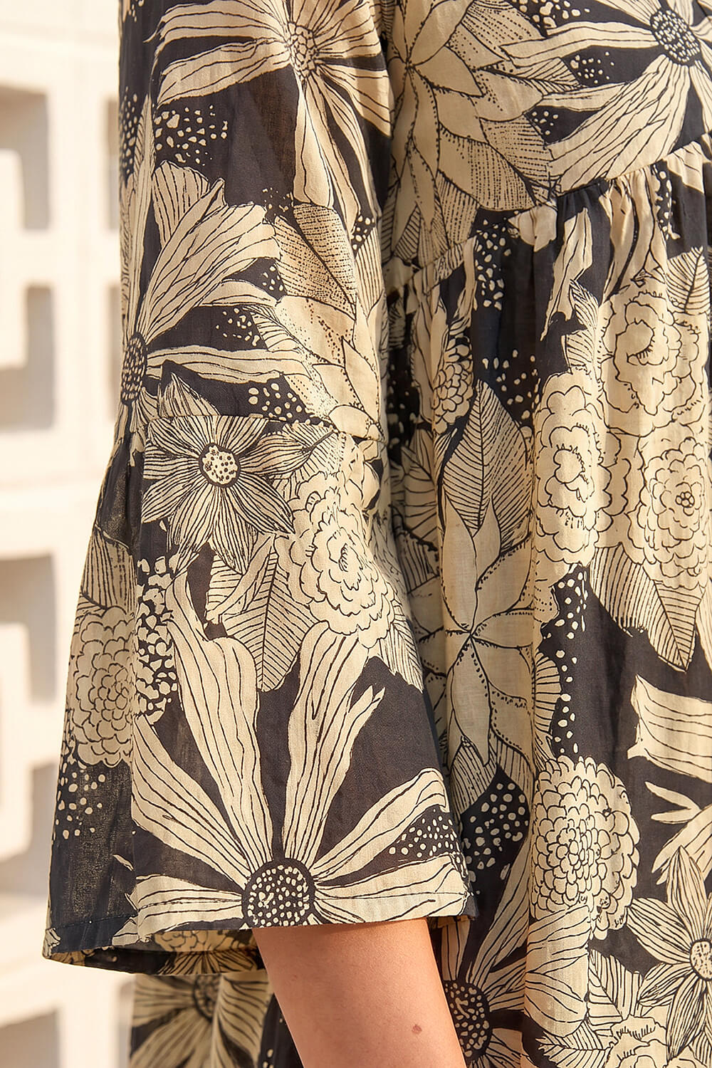 Black Floral V-Neck Swing Dress, Image 5 of 4