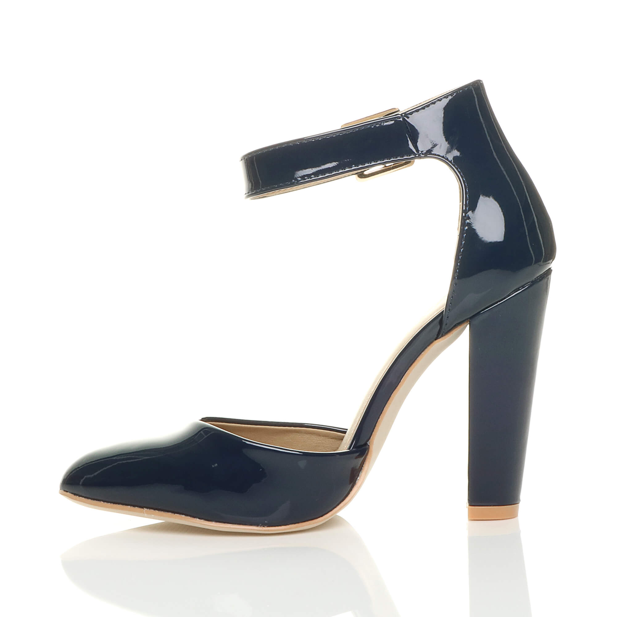 Navy Blue High Heel Ankle Strap Pointed Toe Court Shoes, Image 3 of 6
