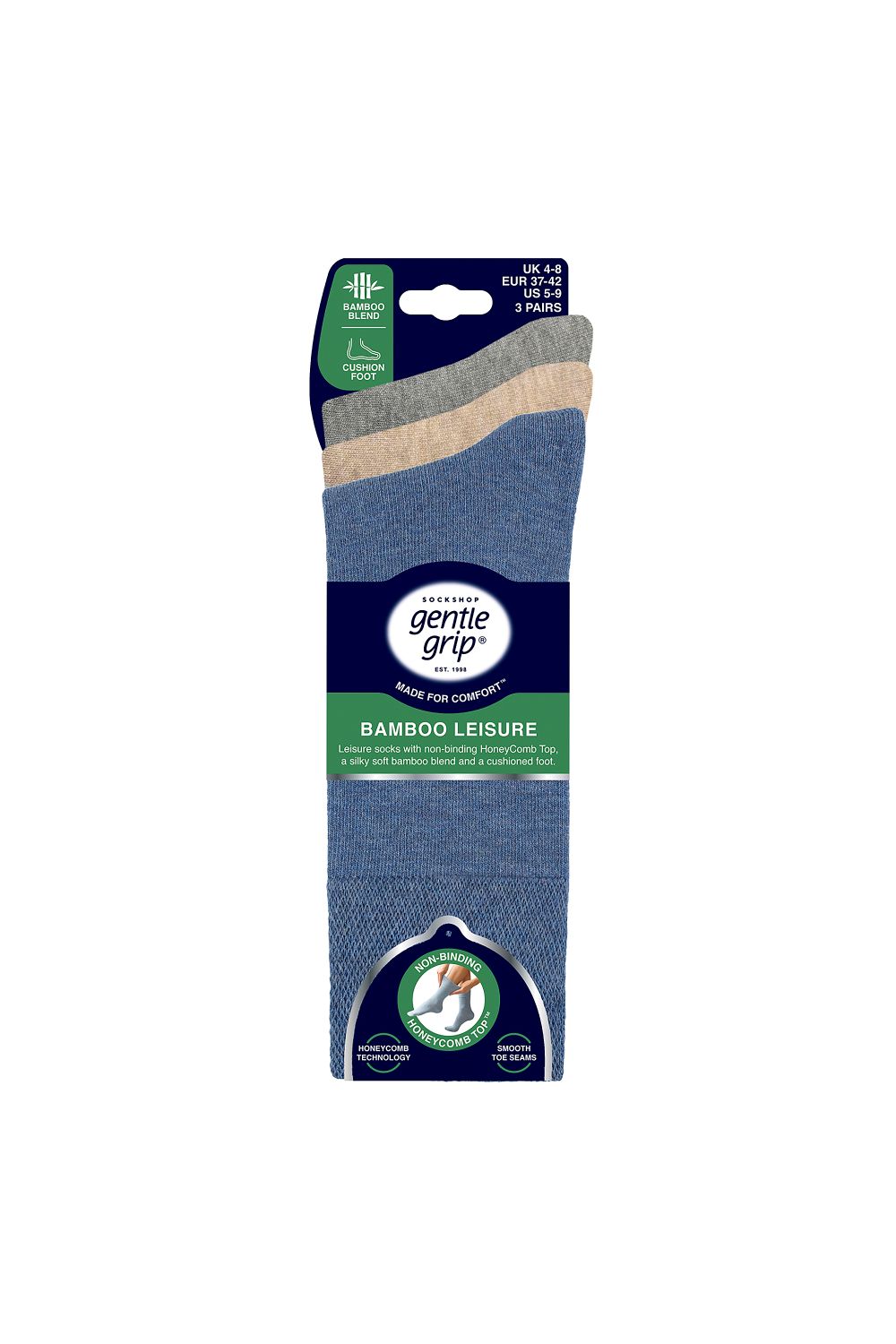 Grey 3 Pack Bamboo Socks Soft Breathable Socks, Image 2 of 2