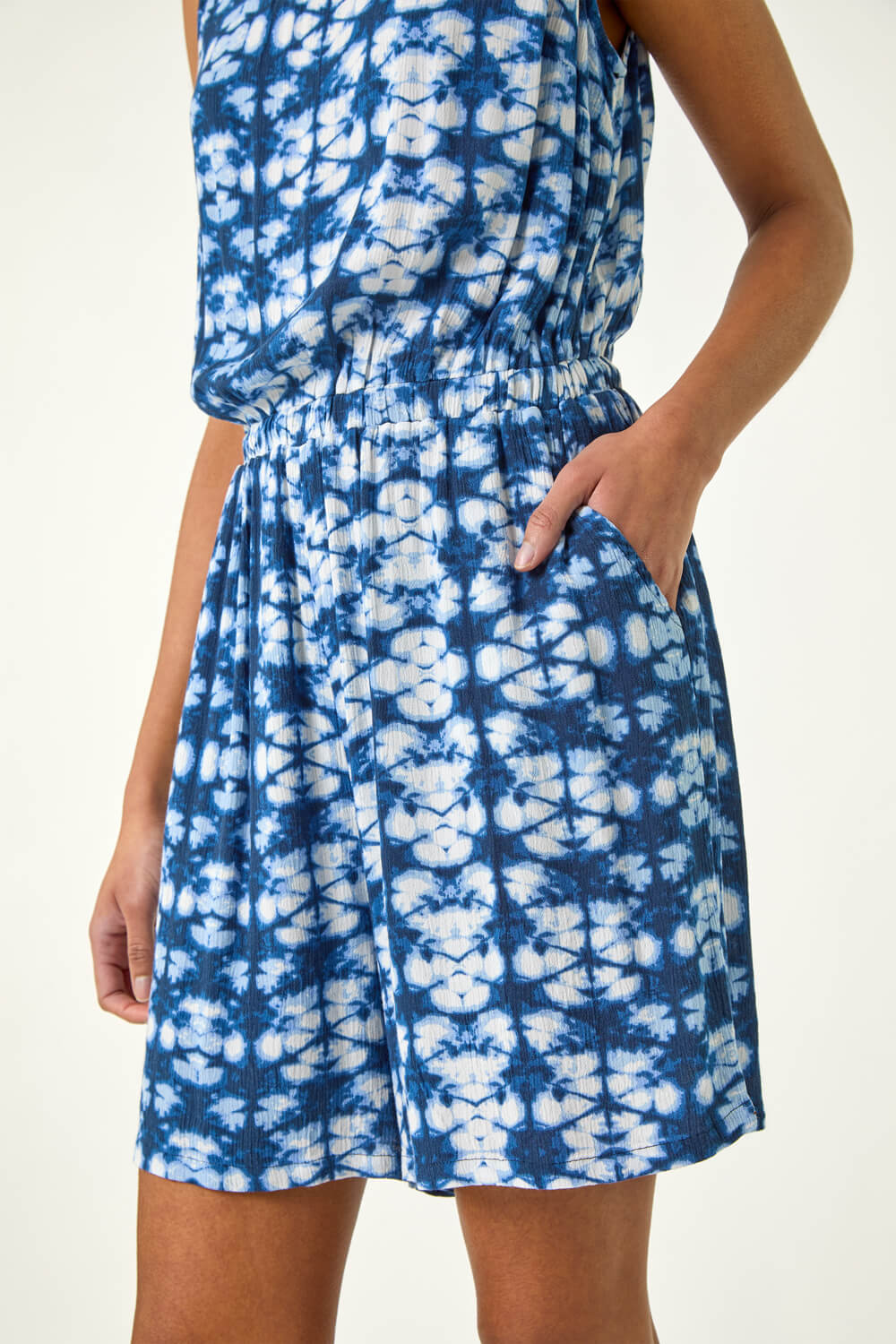 Navy Geo Print Crinkle Pocket Playsuit, Image 6 of 5