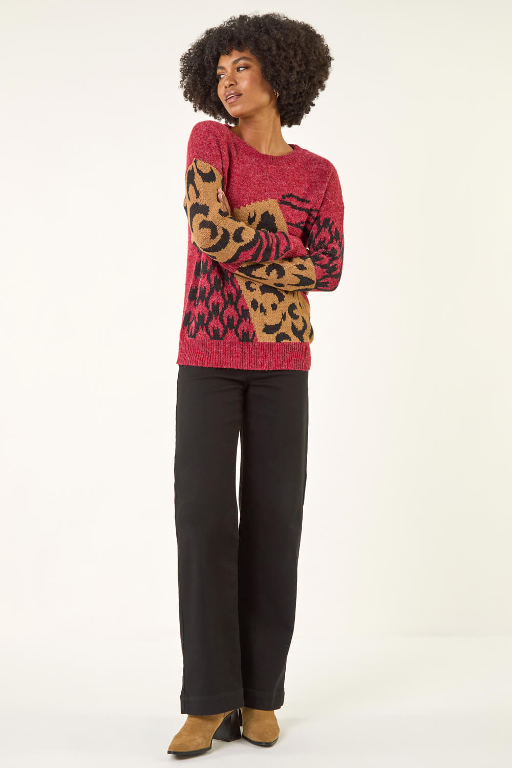 Maroon Colour Block Abstract Knit Jumper, Image 4 of 5