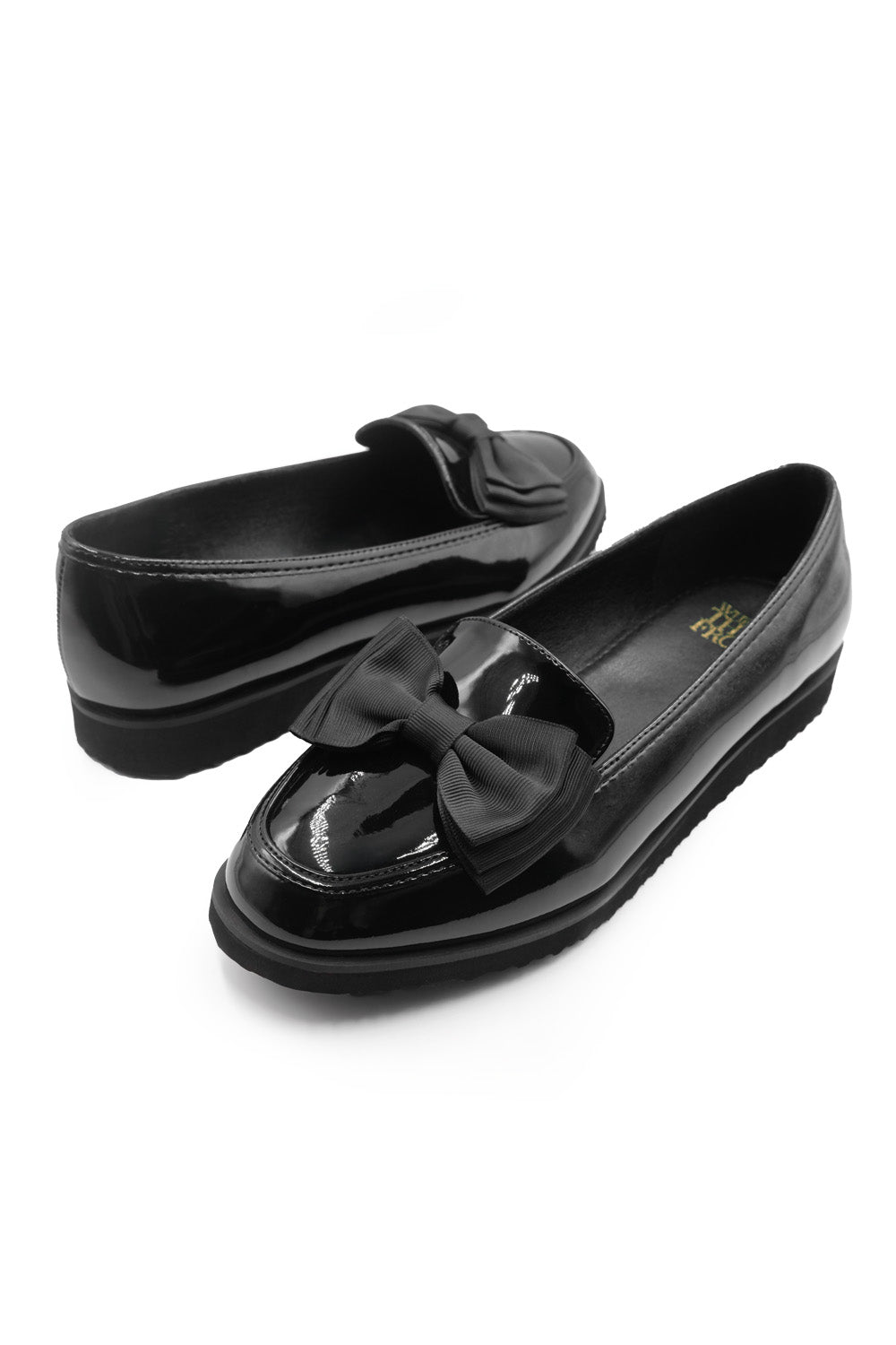 Black 'Alpha' Girl's School Flat Bow Loafers, Image 4 of 6