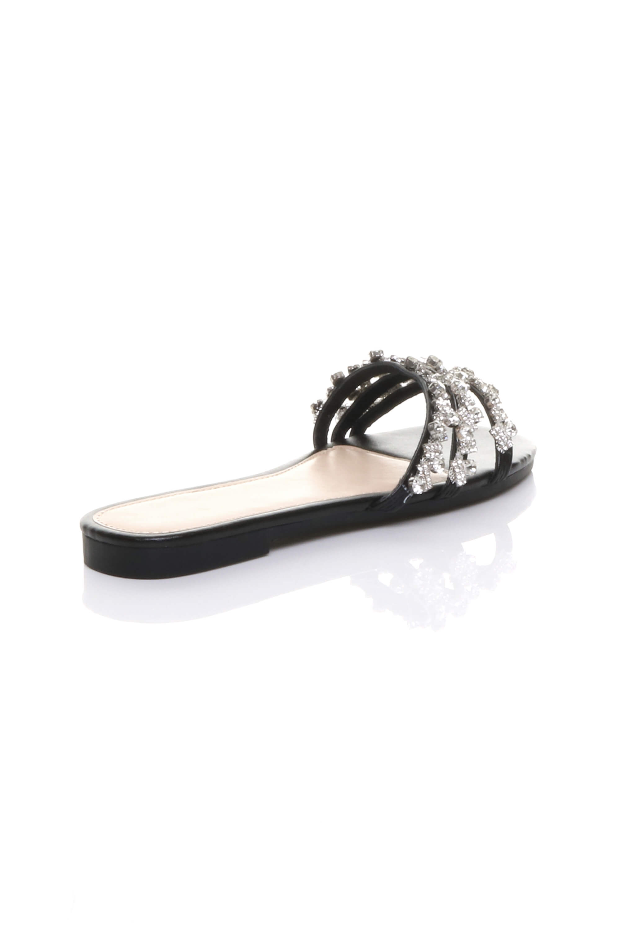 Black Flat Diamante Sandals Flip Flops Sliders, Image 4 of 4