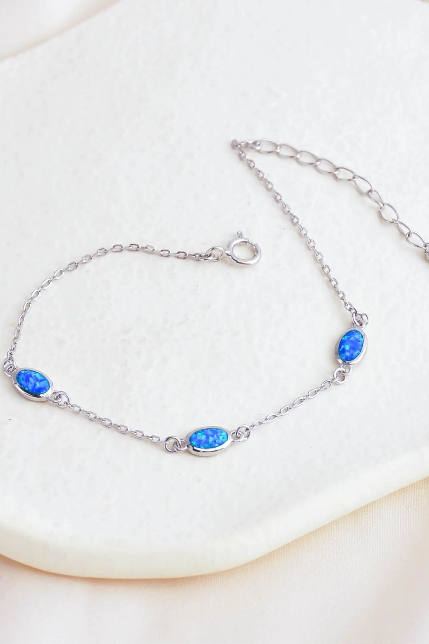 Metallic Sterling Silver Blue Opal Bracelet