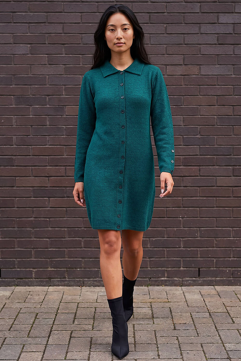 Button Collar Knit Dress