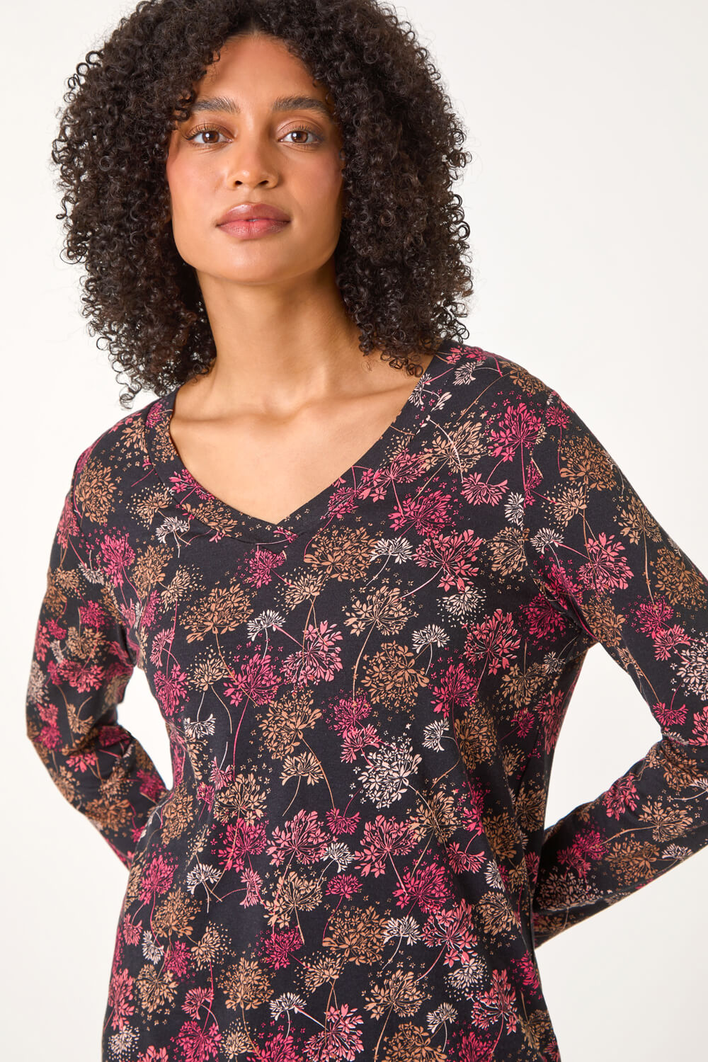 ORANGE Floral Print Relaxed Stretch Top, Image 5 of 5