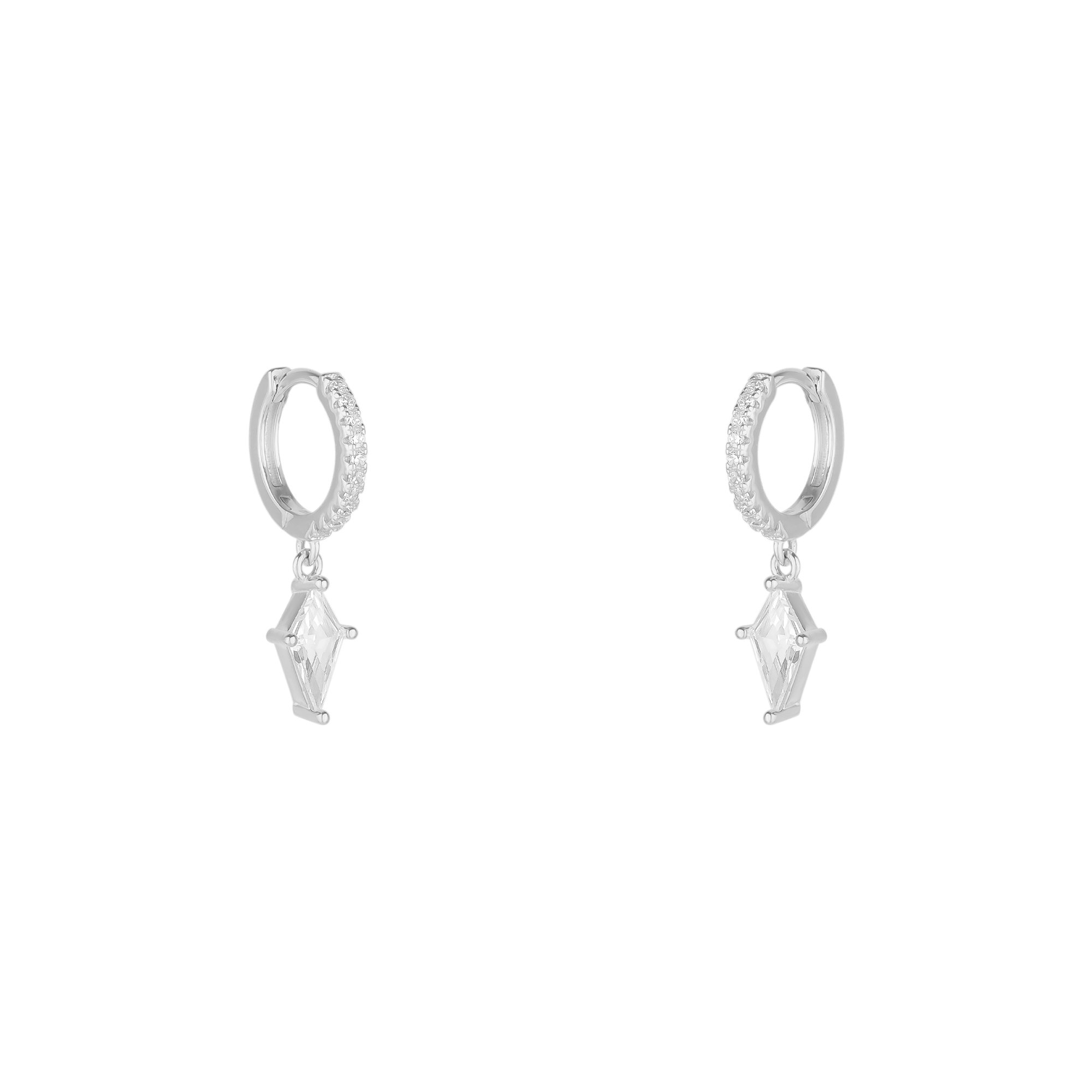 Silver Sterling Silver Triangle Pave Spike Hoop Earring, Image 1 of 1
