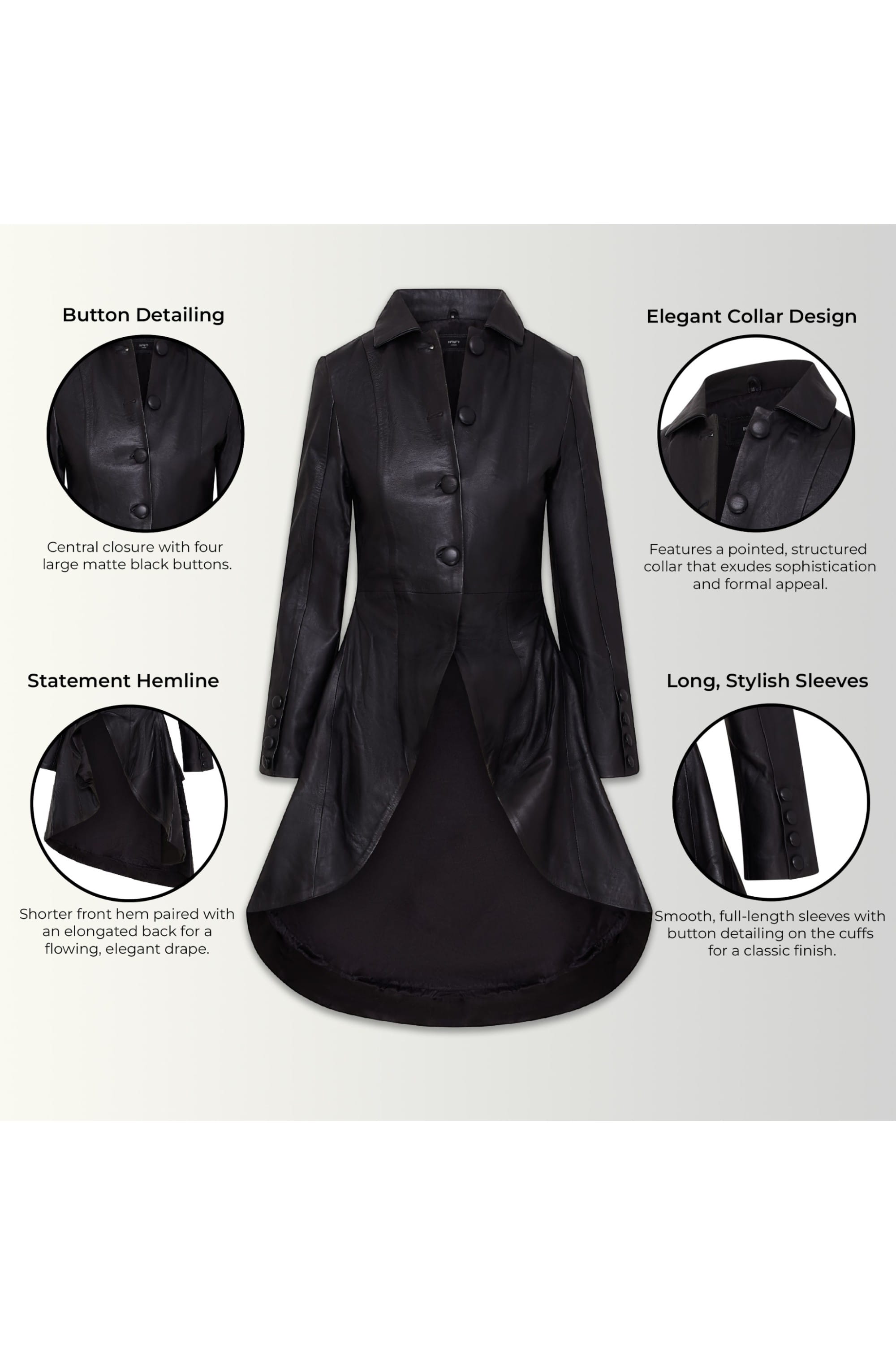 Black Goth Full Length Victorian Leather Coat, Image 3 of 6