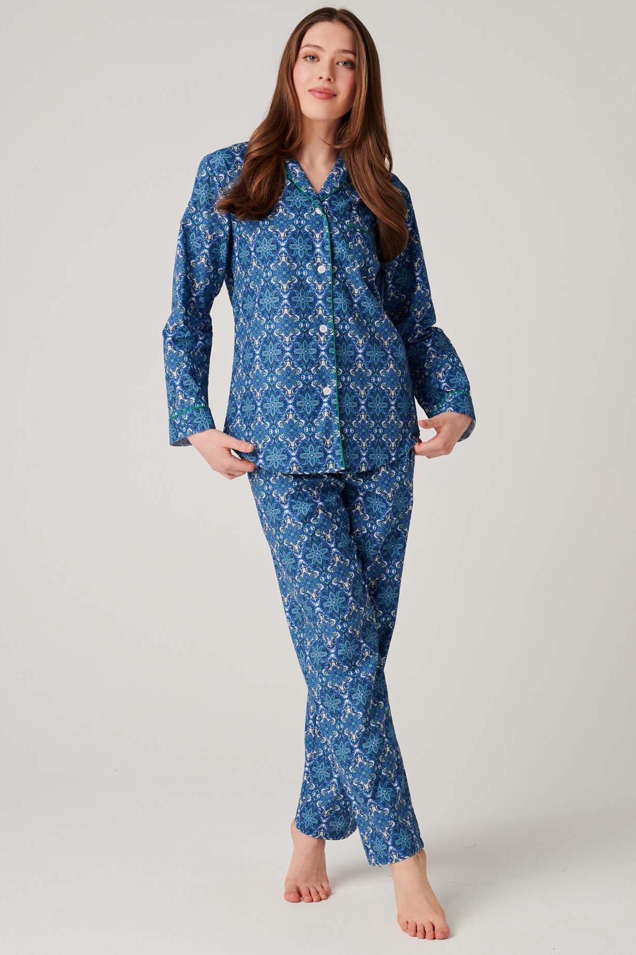Blue "Marrakesh" Paisley Crisp Cotton Pyjama Set