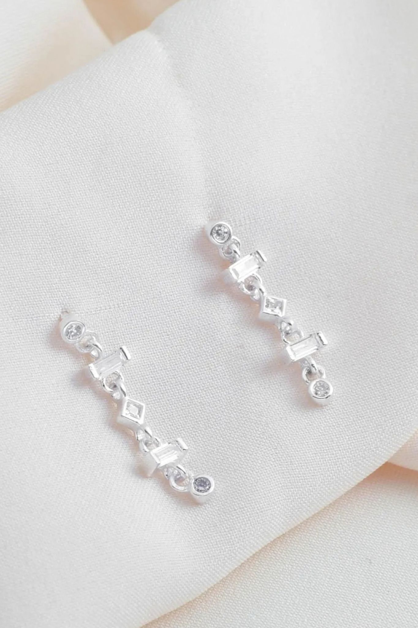 Silver Sterling Silver CZ Drop Stud Dangle Earrings, Image 3 of 3