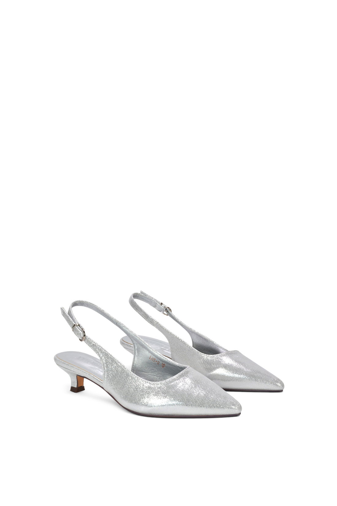 Silver Slingback Kitten Heel Court Shoes With Pointed Toe, Image 3 of 6