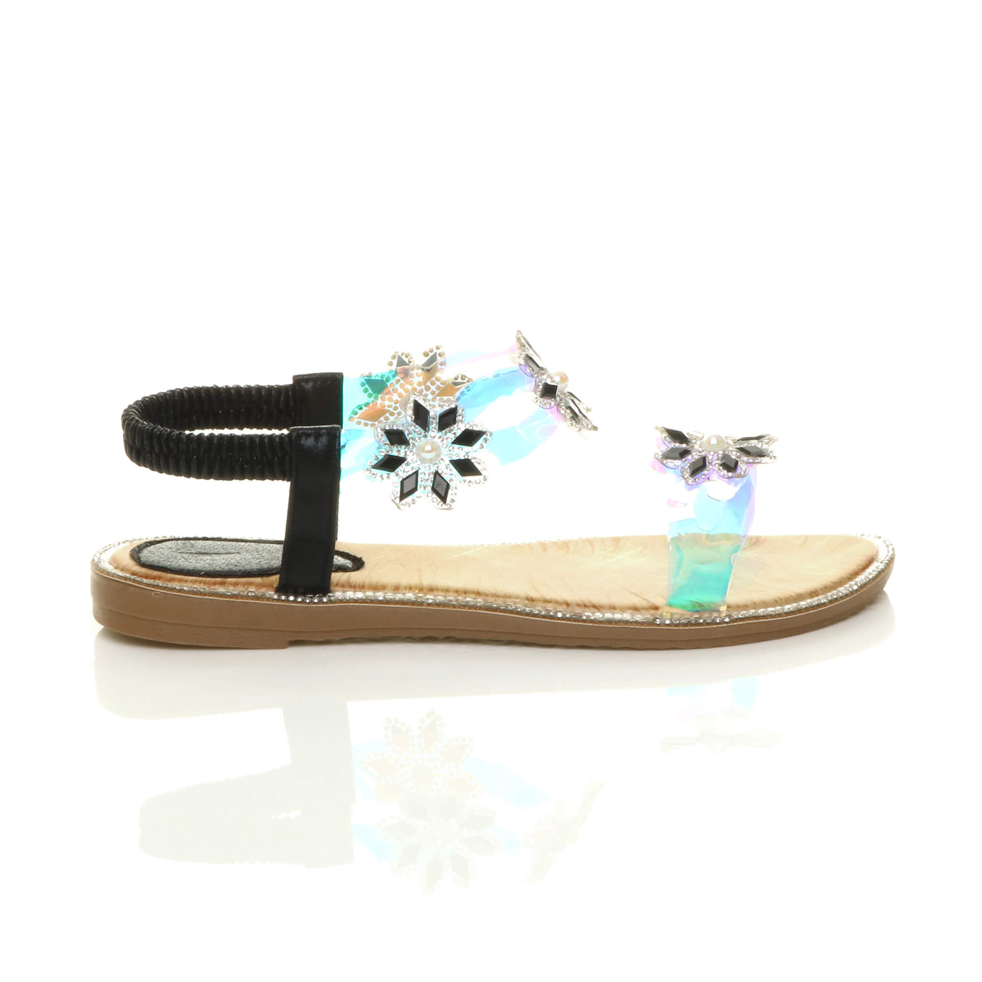 Black AJVANI Black Transparent Slingback Strappy Sandals, Image 2 of 5