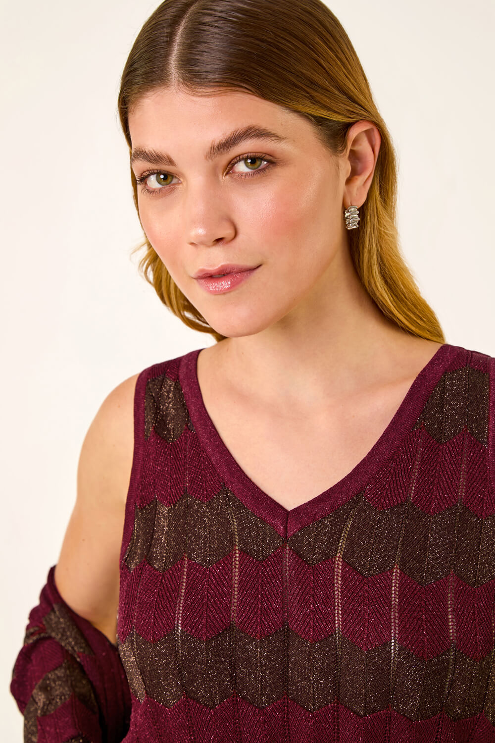 Red Shimmer Knitted Top, Image 5 of 5