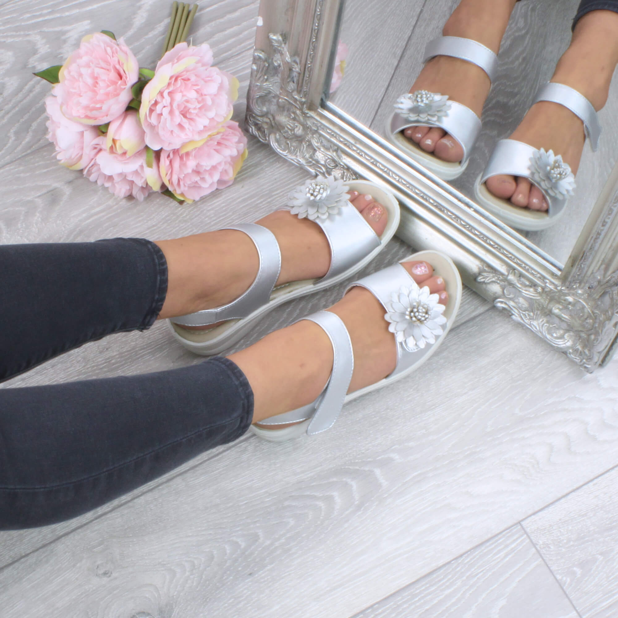 Silver AJVANI Silver Comfort Touch Close Sandals, Image 5 of 6