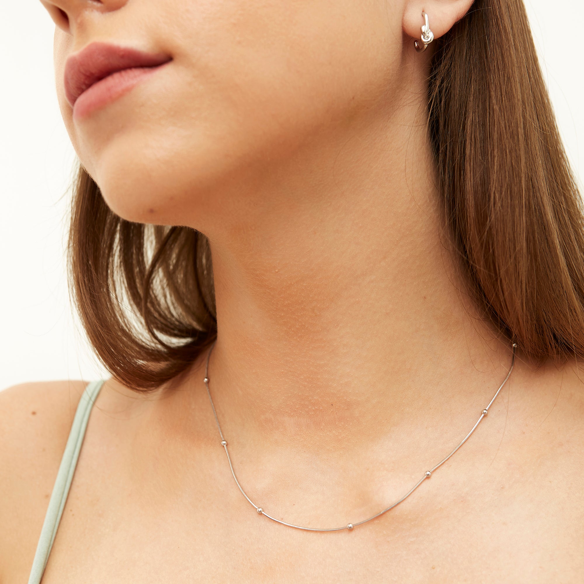 Gold Italian Bead Chain Sterling Silver Satellite Necklace, Image 4 of 4
