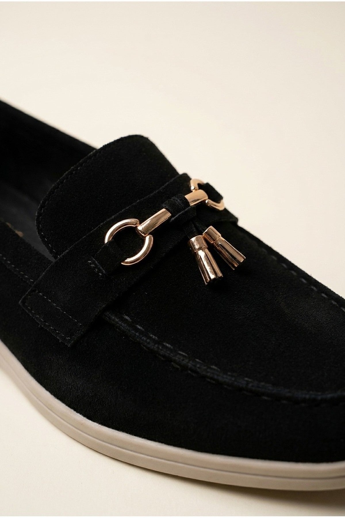 Black iKrush Black Camille Womens Suede Padlock Charm Loafers, Image 2 of 4
