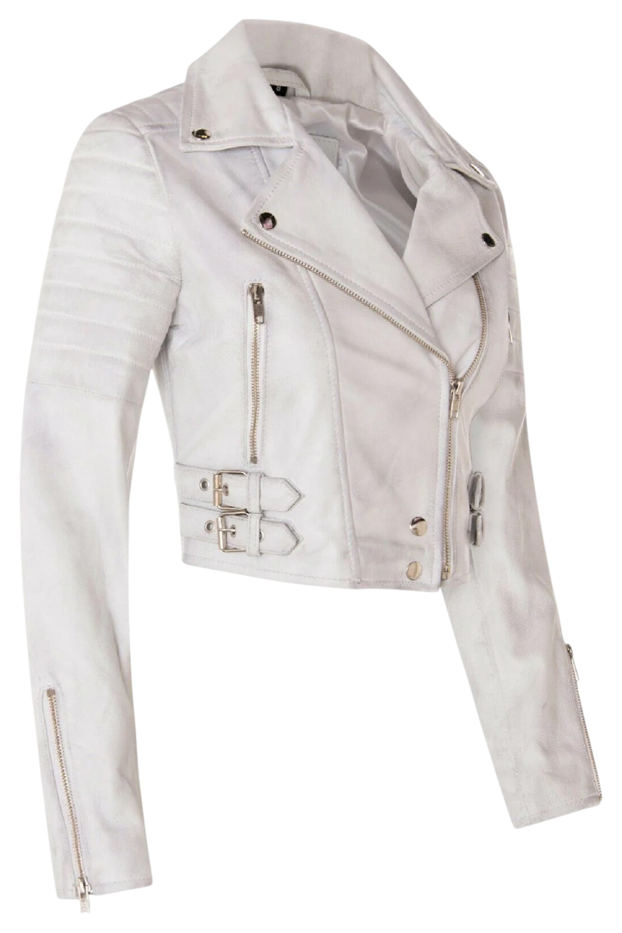 White Cropped Brando Leather Biker Jacket, Image 4 of 7