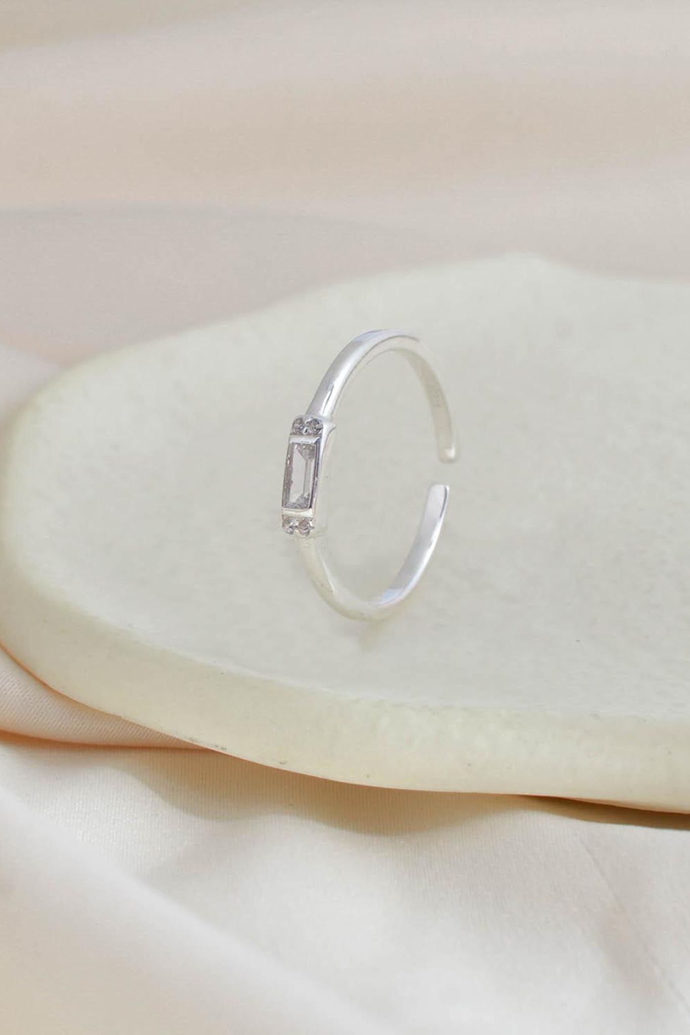 Silver Sterling Silver CZ Baguette Adjustable Ring, Image 3 of 3