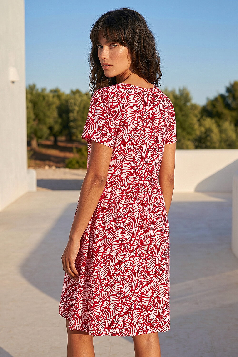 Red Abstract Print Jersey Stretch Dress, Image 4 of 4