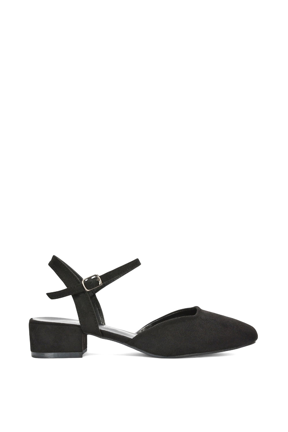 Black 'Hilary' Low Block Heel Court Shoes With Ankle Strap