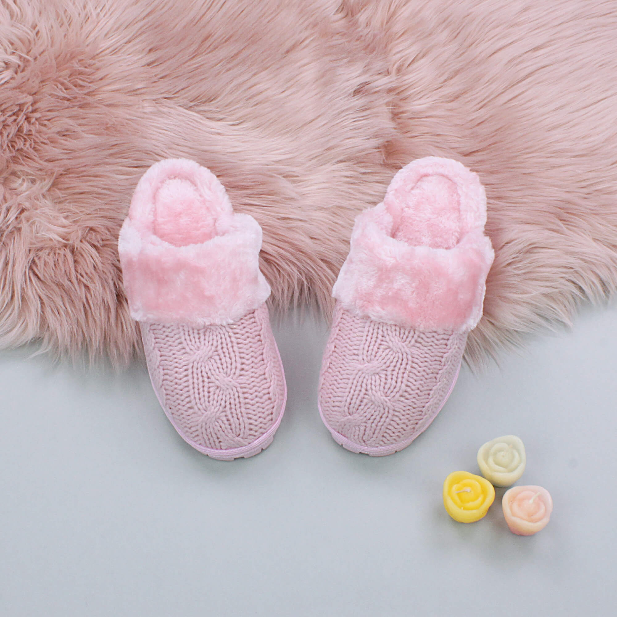 Pink AJVANI Pink Glitter Knitted Mules Slippers, Image 3 of 5