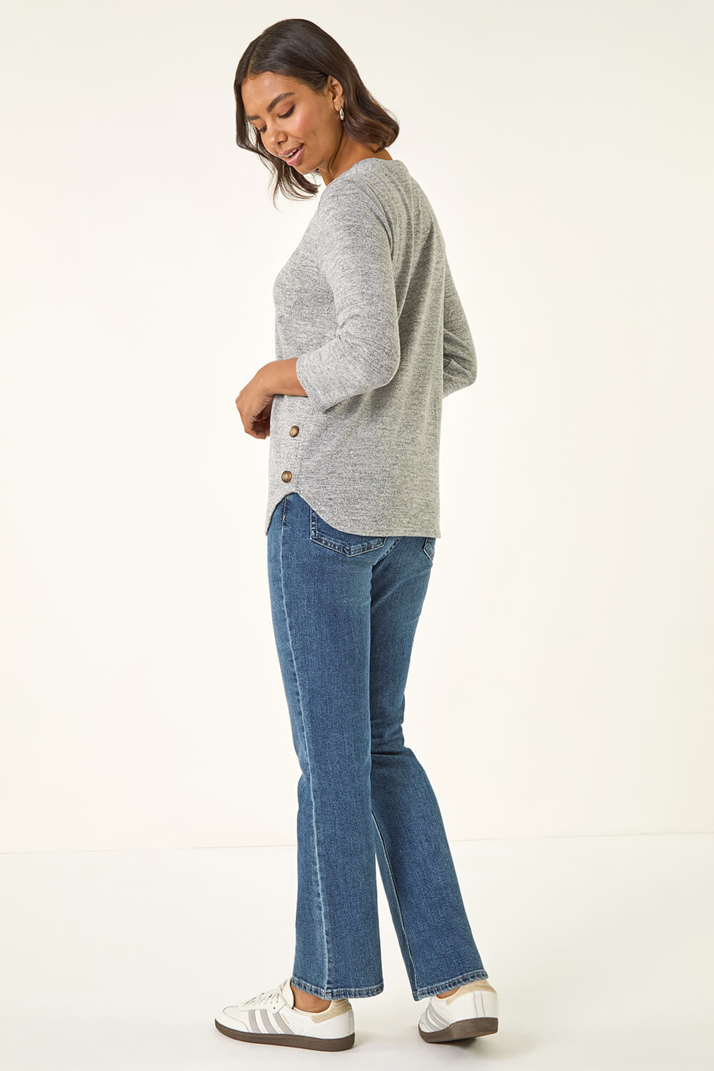 Light Grey Curved Hem Stretch Top, Image 4 of 5