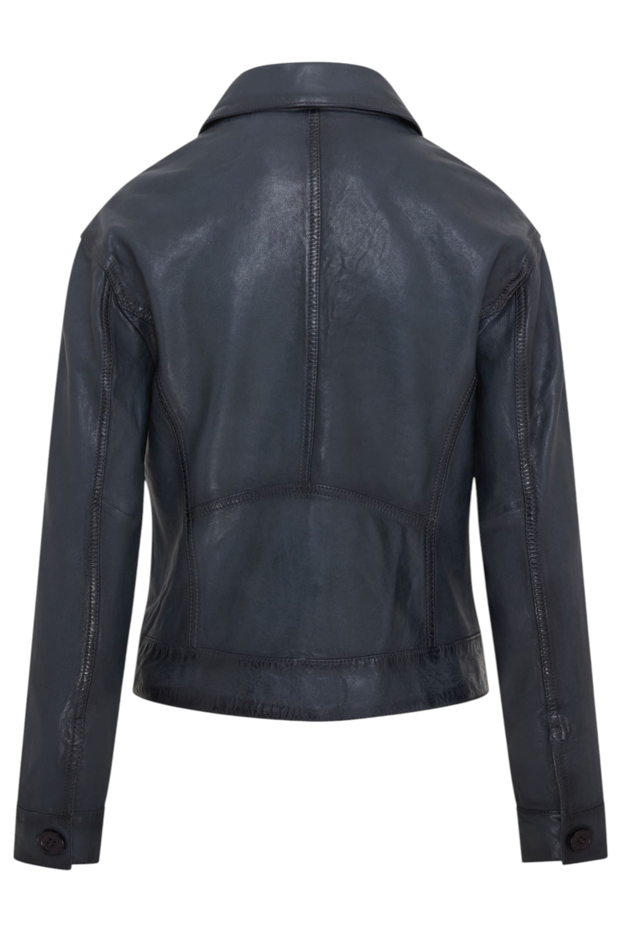 Navy Retro Biker Leather Jacket - Kopervik, Image 4 of 6