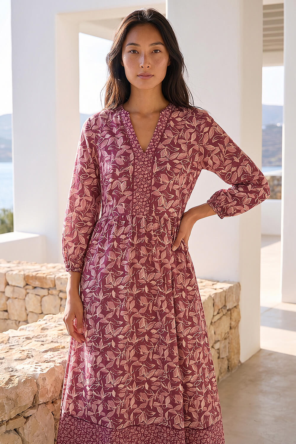 Coral Petite Border Print Midi Dress, Image 3 of 4