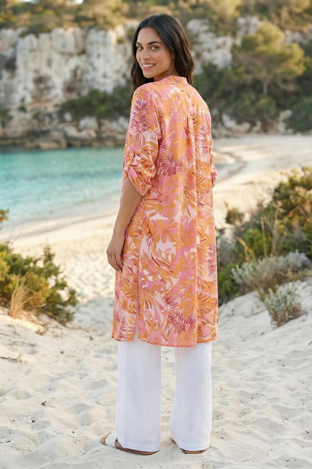 Pink Abstract Print Longline Blouse, Image 4 of 4