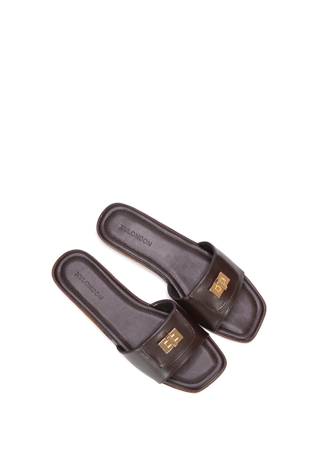 Brown 'Juliette' Square Toe Slider Sandals With Foldover Buckle, Image 6 of 6
