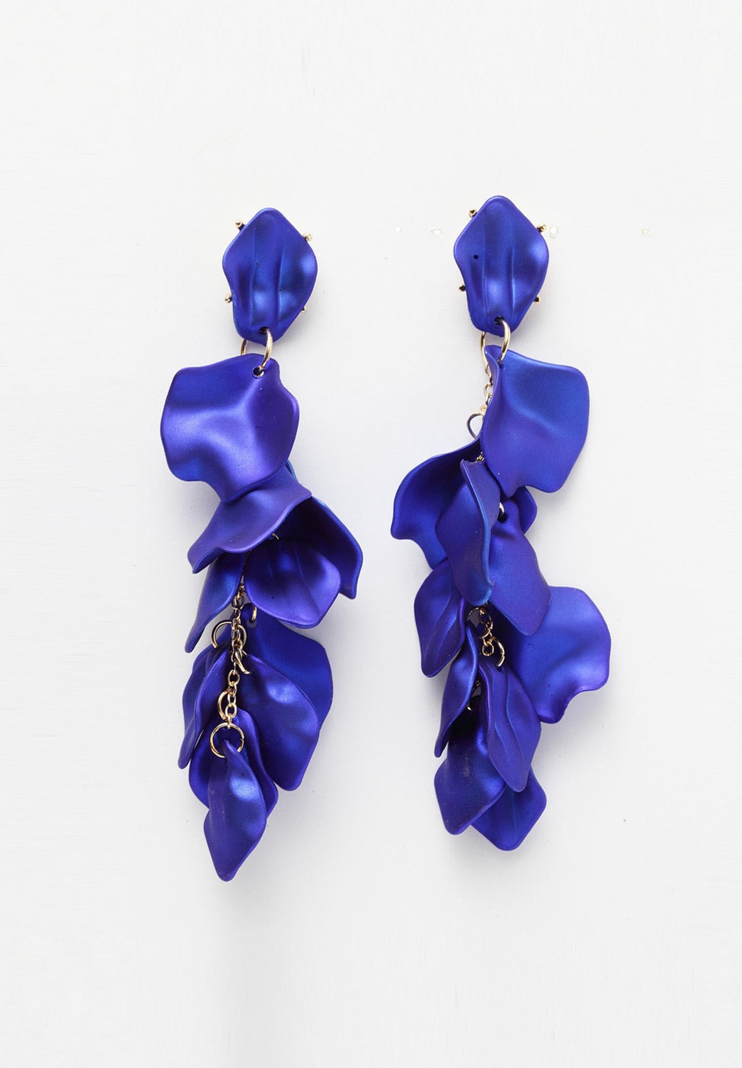 Purple Dark Green Rose Petal Shaped Danglers Earrings.