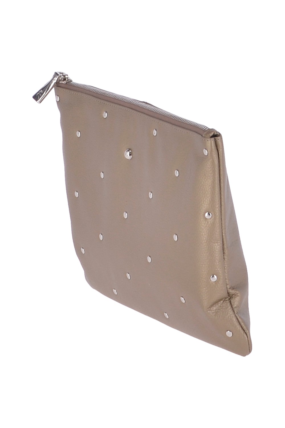 Gold Real Leather Large Studded Clutch Bag, Image 3 of 4
