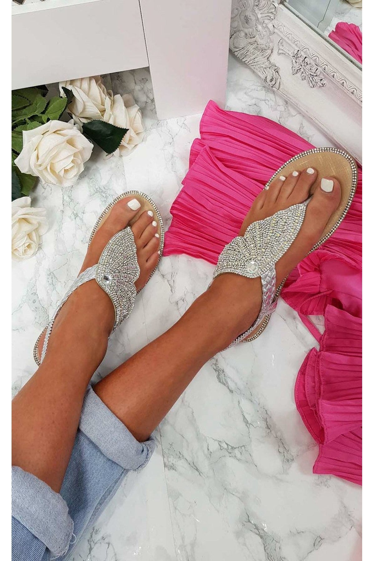 Silver iKrush Silver Orlagh Diamante Embellished Sandals, Image 5 of 8