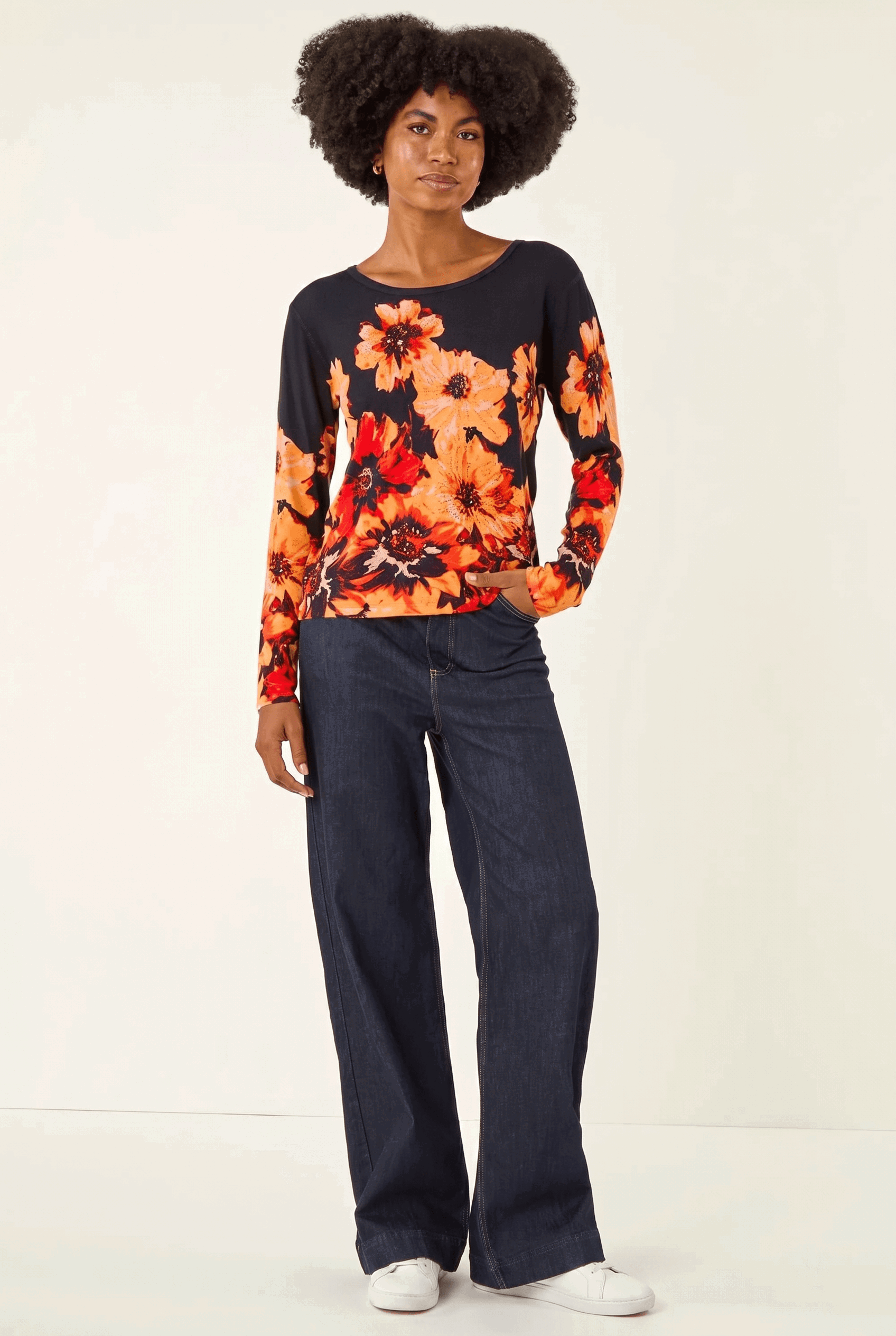 Navy Hotfix Floral Print Knit Jumper, Image 3 of 5